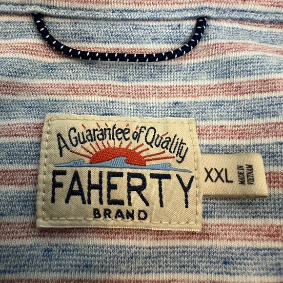 Faherty Shirt Mens XXL Blue Red Striped Movement Polo Stretch Performance Preppy - Picture 6 of 10